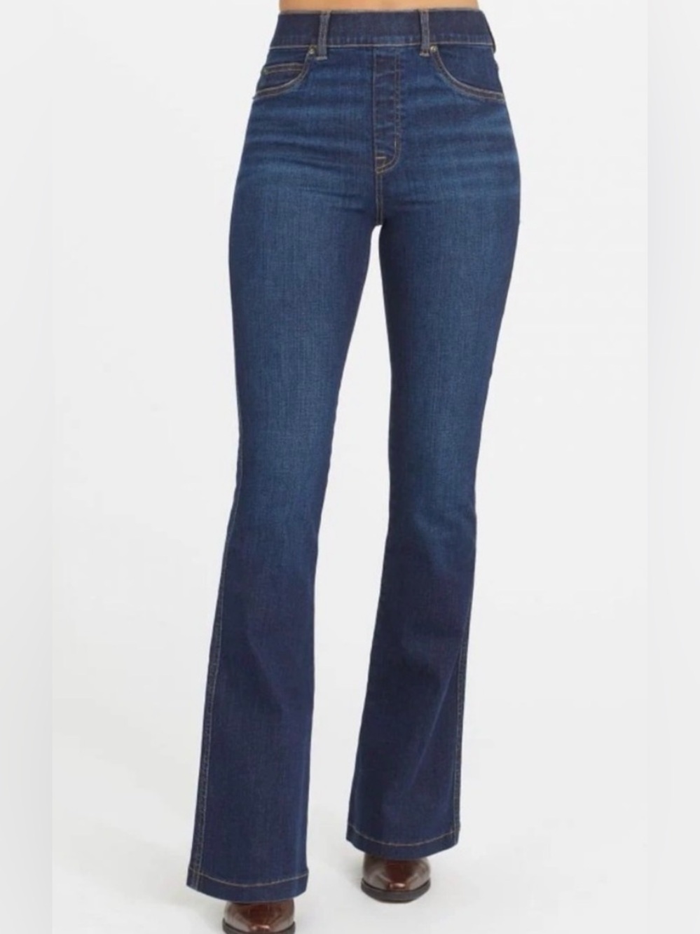 SPANX Dark Blue Stretchy Pull-on Flare Jeans with Core Shaping Size Medium